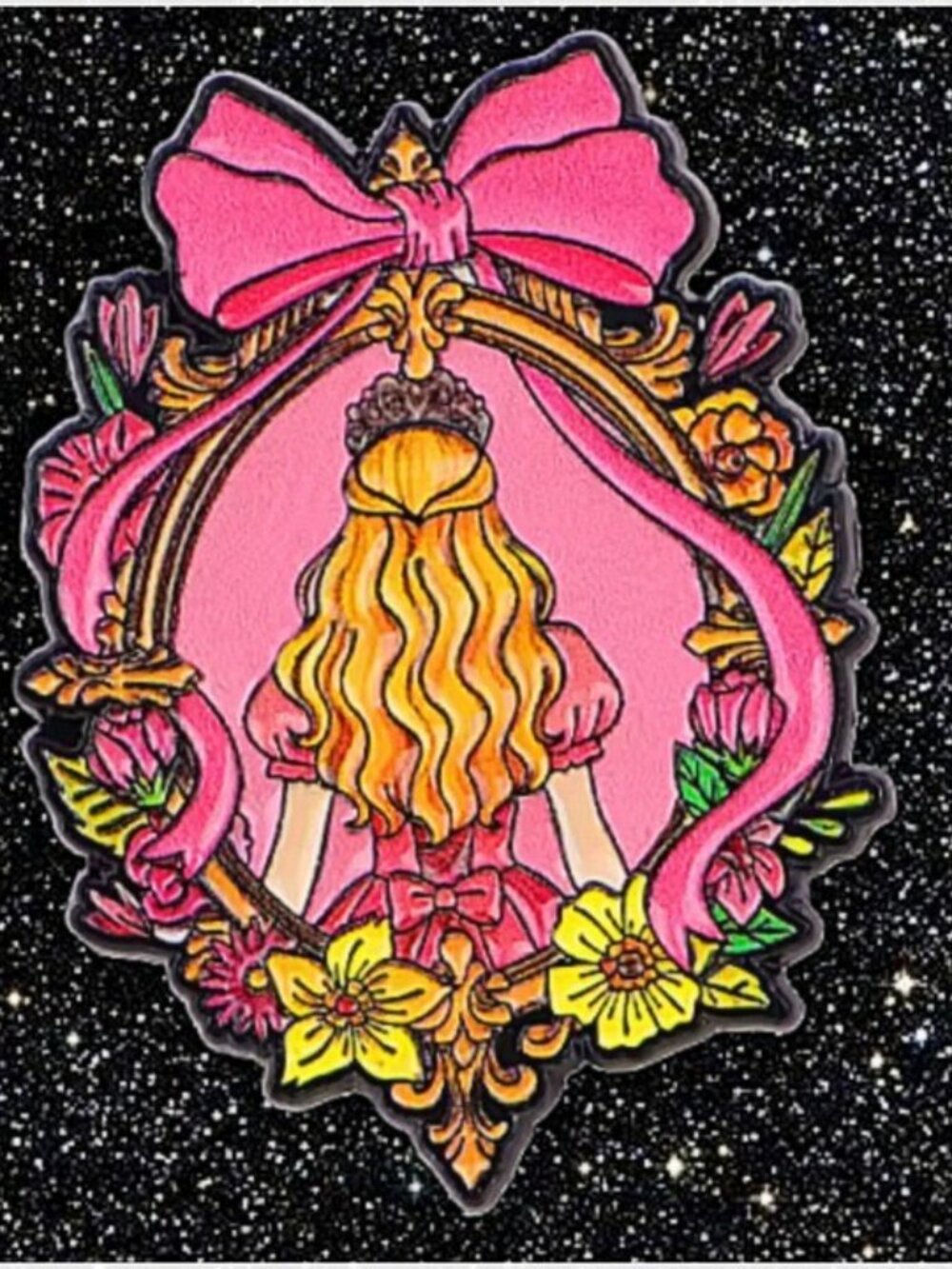Wicked Glinda Floral Mirror Enamel Pin Pink Broadway Fantasy Art